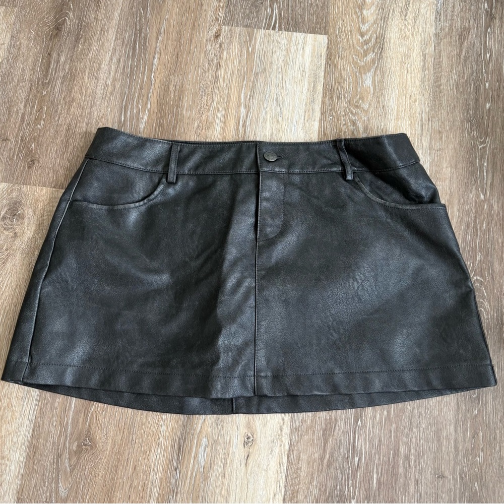 Garage Black Faux Leather Mini Skirt
